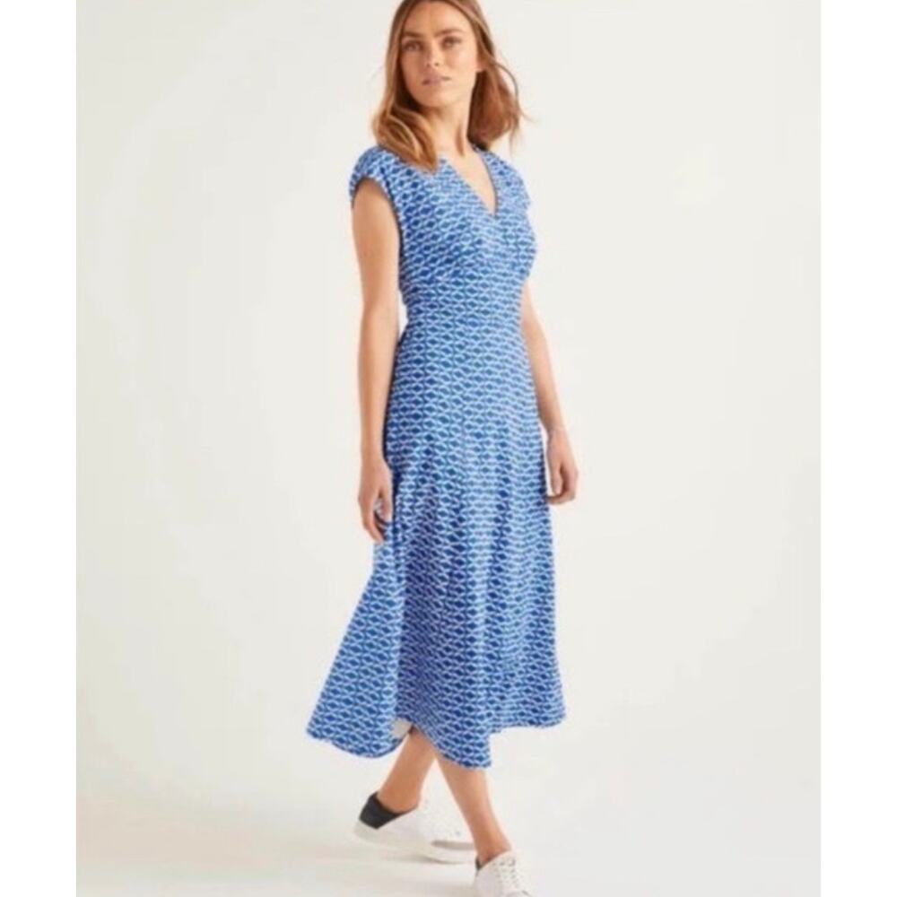 Boden Blue Geometric V‑Neck Midi Dress